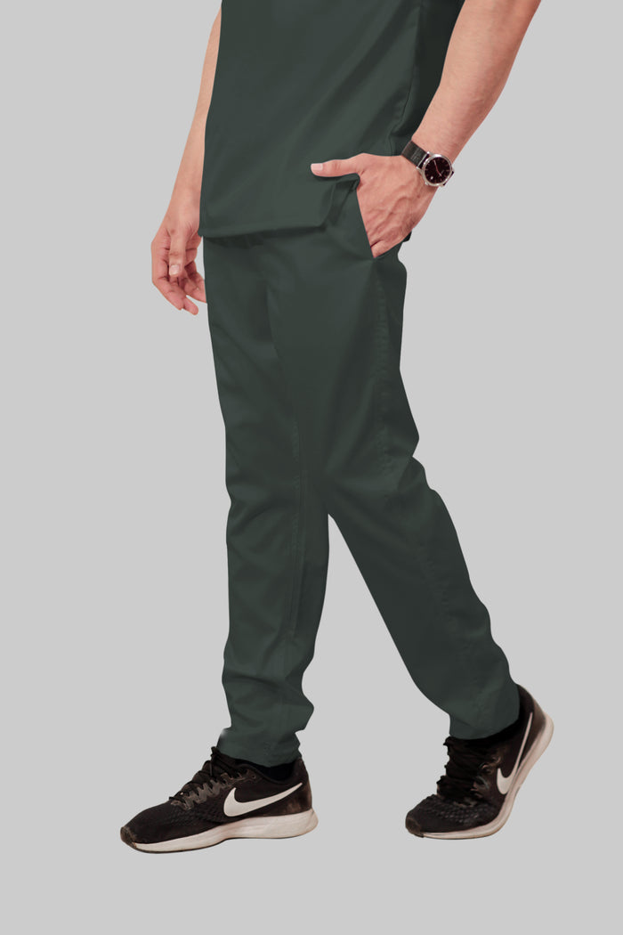 Stretchable (2Way) Men Bottle Green Straight Scrub Pant