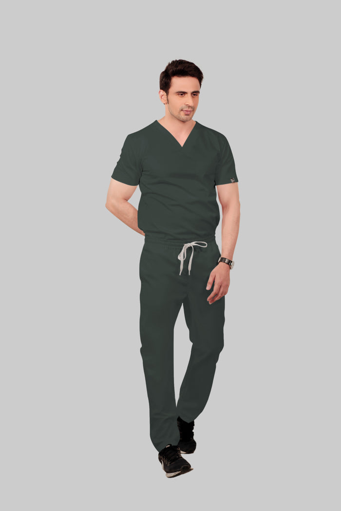 Stretchable (2Way) Men Bottle Green Straight Scrub Pant