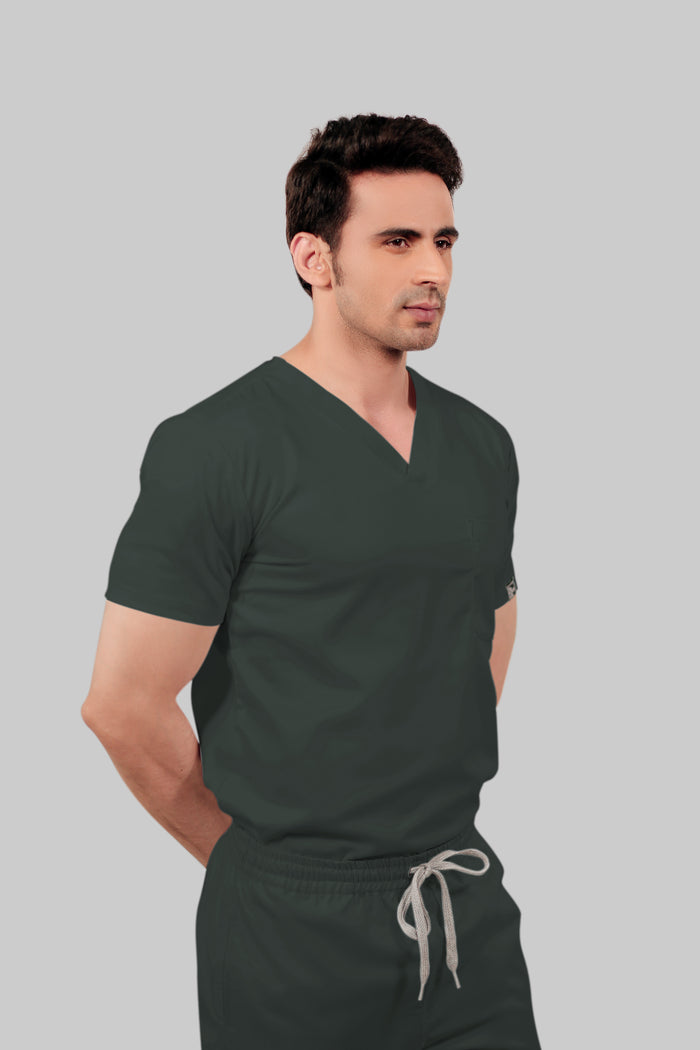 Stretchable (2Way) Men Bottle Green Straight Scrub Pant