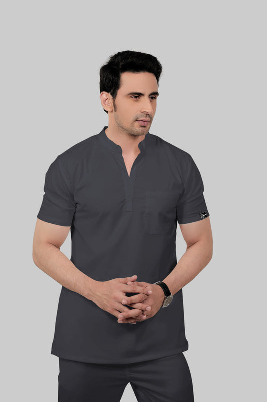 Stretchable (2Way) Men Dark Gray Mandarin Neck Scrub Top