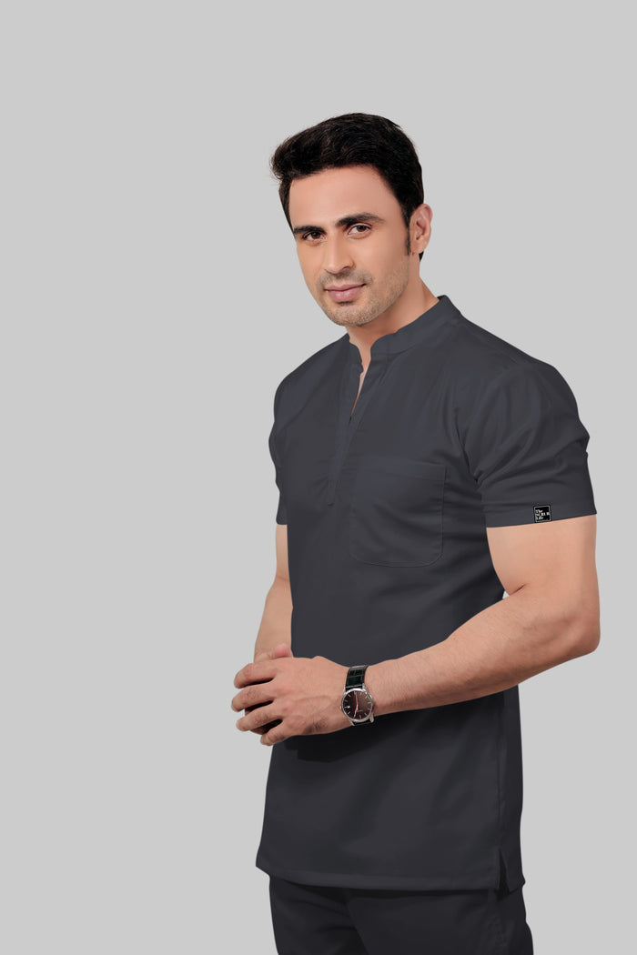 Stretchable (2Way) Men Dark Gray Mandarin Neck Scrub Top