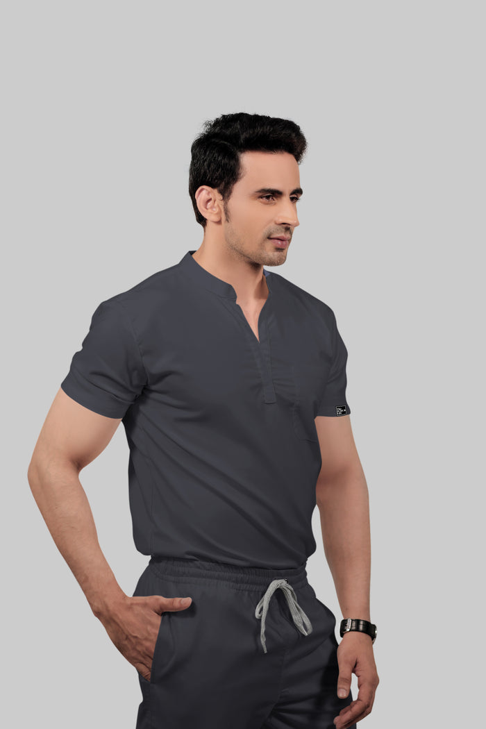 Stretchable (2Way) Men Dark Gray Mandarin Neck Scrub Top
