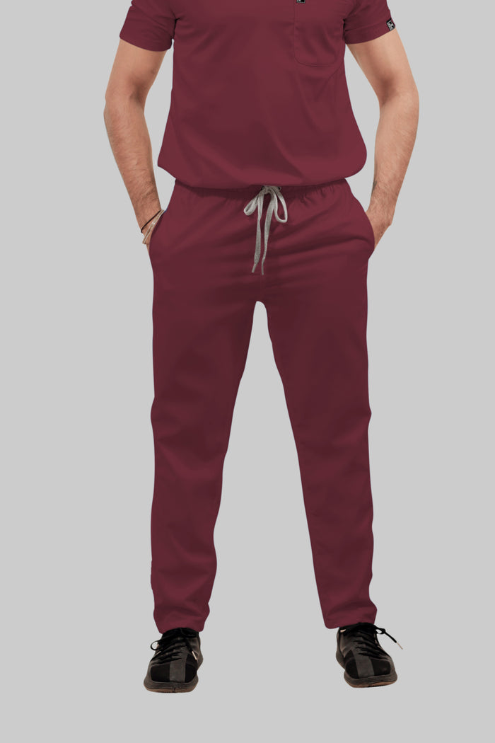 Stretchable (4Way) Men Burgundy Straight Scrub Pant