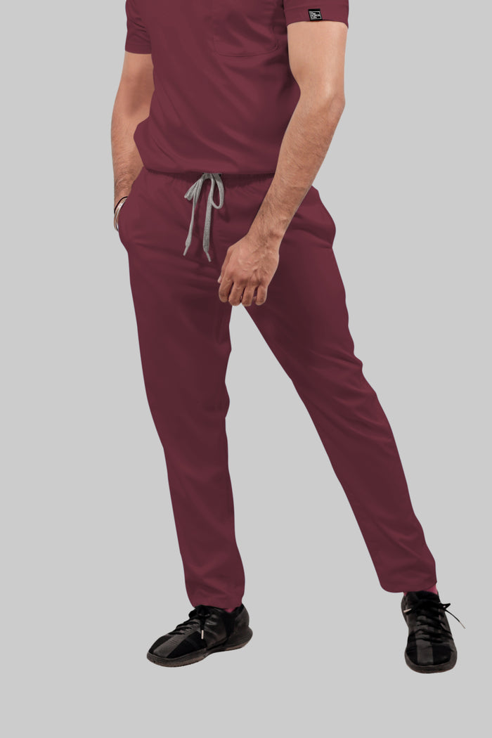 Stretchable (4Way) Men Burgundy Straight Scrub Pant