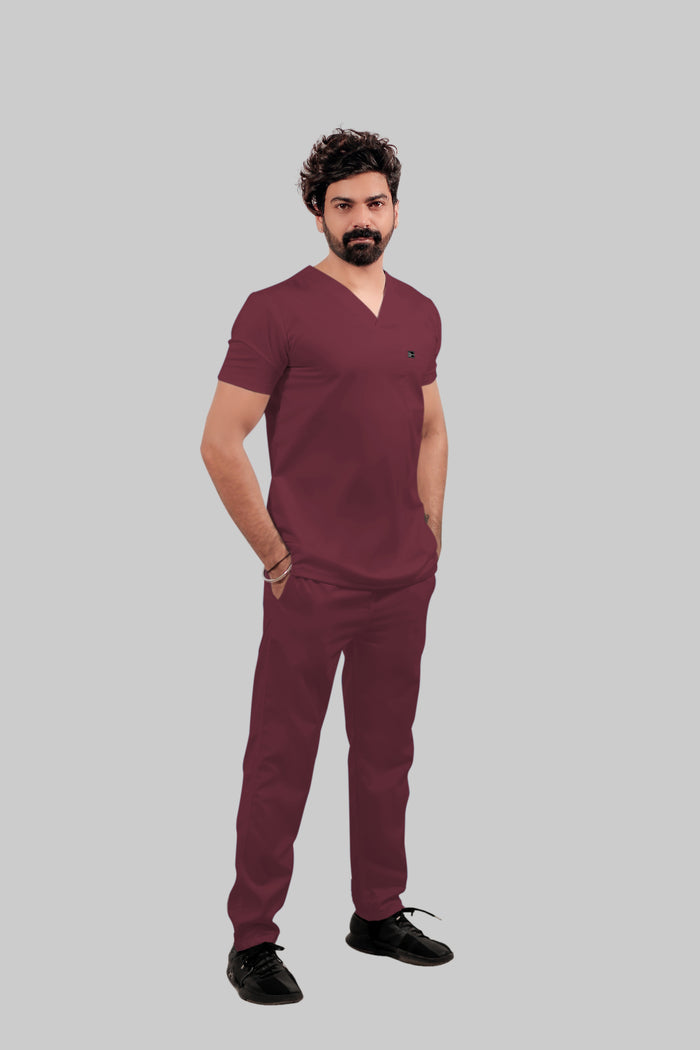 Stretchable (4Way) Men Burgundy Straight Scrub Pant