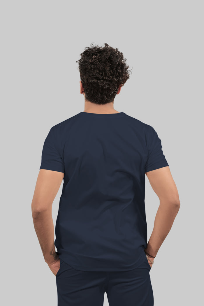 Stretchable (4Way) Men V-Neck Navy Blue Scrub Top