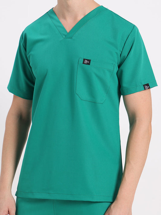Stretchable (4Way) Men V-Neck Sea Green Scrub Top