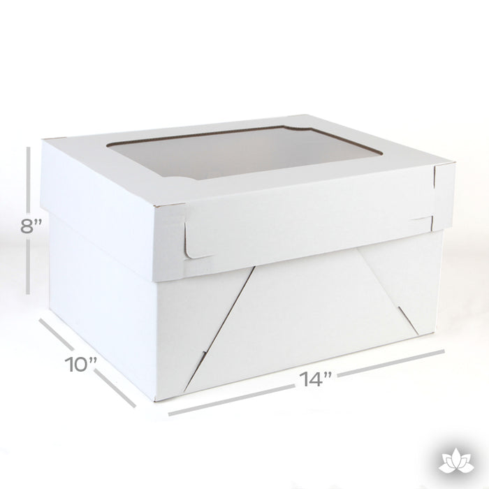 Transport your finished cakes safely with this Window Cake Box. The window allows you to see your beautiful cake creations. White Cake Box