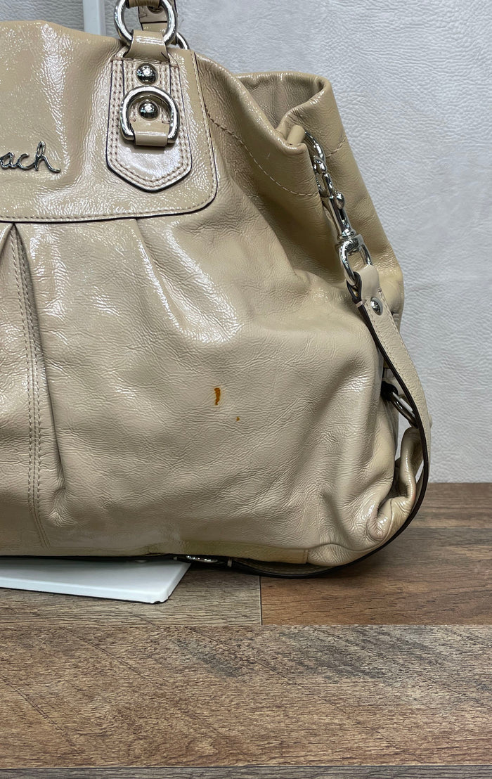 Coach Tan Leather Ashley Carryall Satchel Handbag Beige F15516 Silver HW