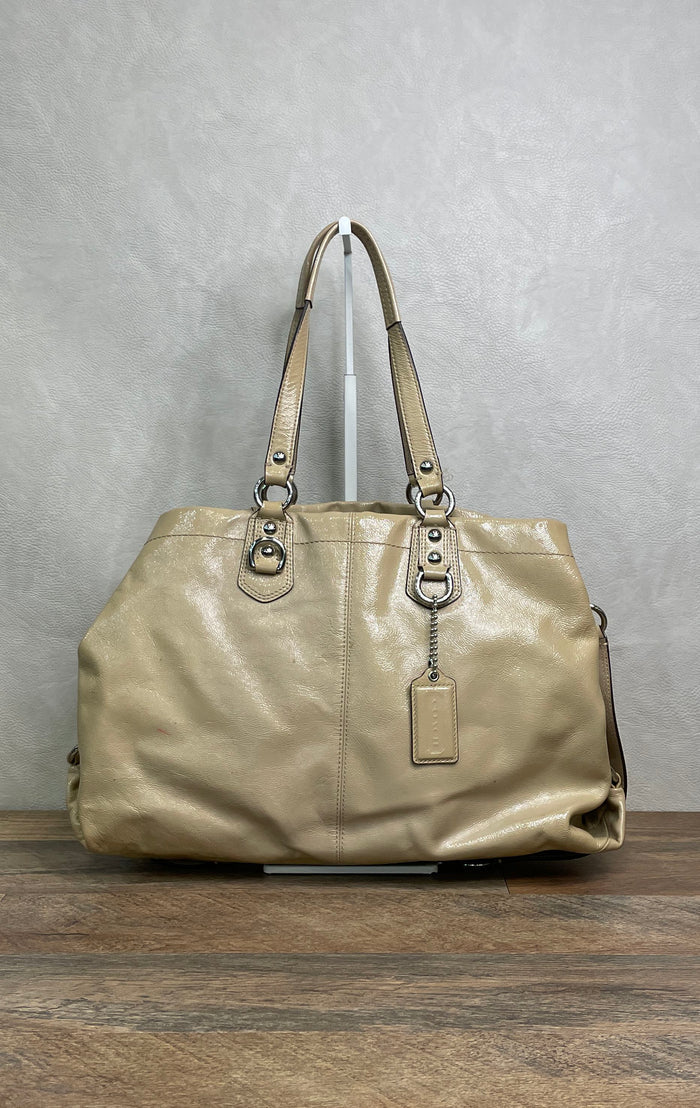 Coach Tan Leather Ashley Carryall Satchel Handbag Beige F15516 Silver HW