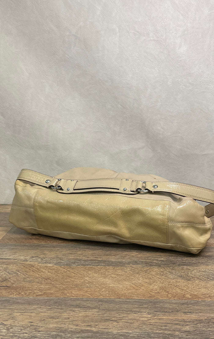 Coach Tan Leather Ashley Carryall Satchel Handbag Beige F15516 Silver HW