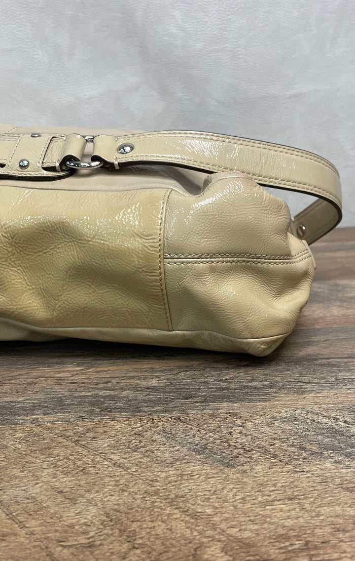Coach Tan Leather Ashley Carryall Satchel Handbag Beige F15516 Silver HW