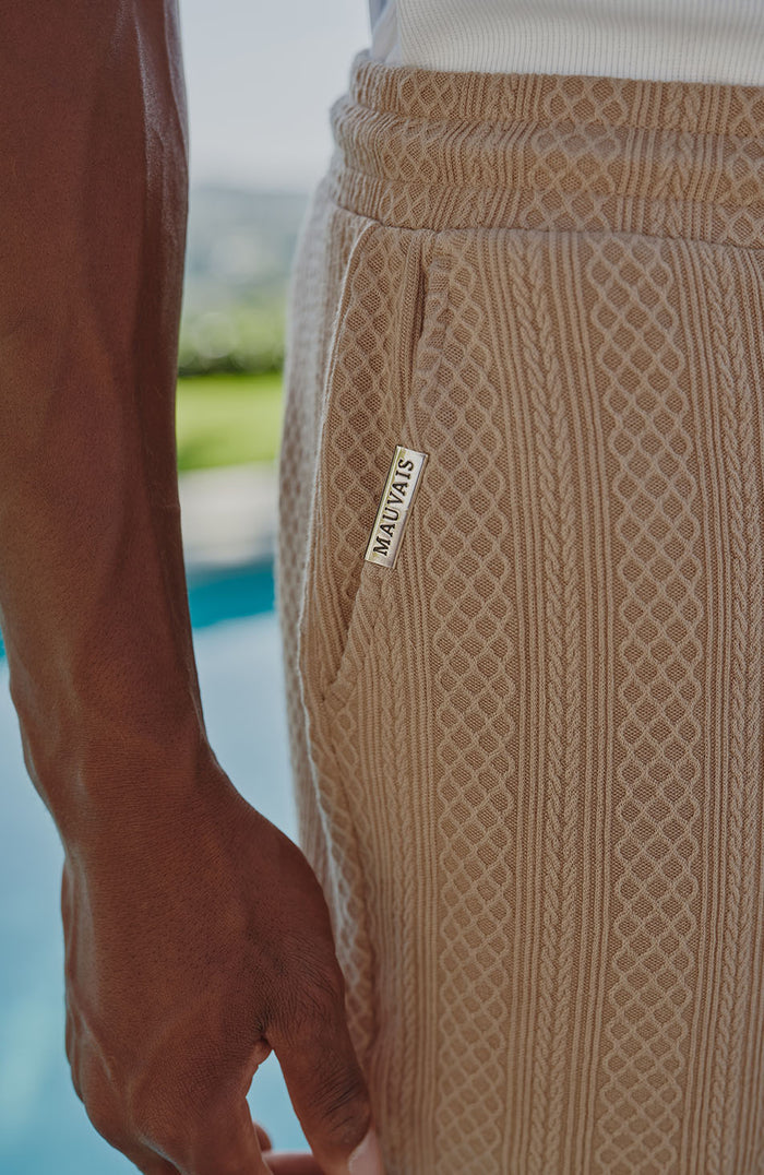 Tanami Textured Stretch Slim Shorts in Beige