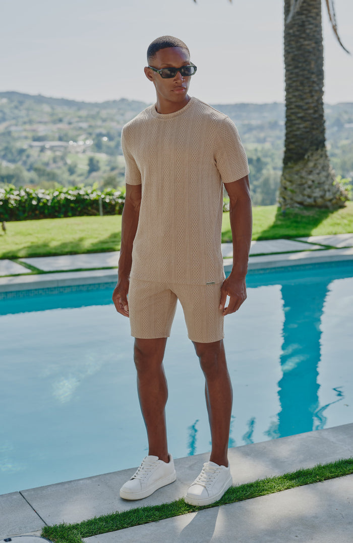 Tanami Textured Stretch Slim Shorts in Beige