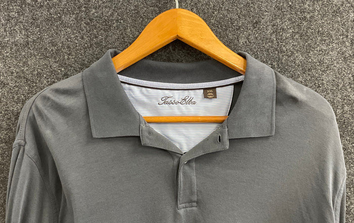 Tasso Elba Men's Gray Cotton Long Sleeve Polo Shirt Sz XXL