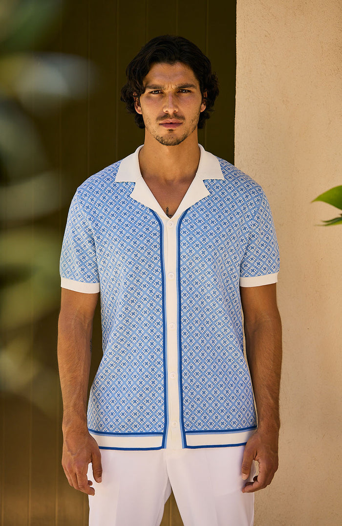 Terazzo Slim Knit Shirt in Blue