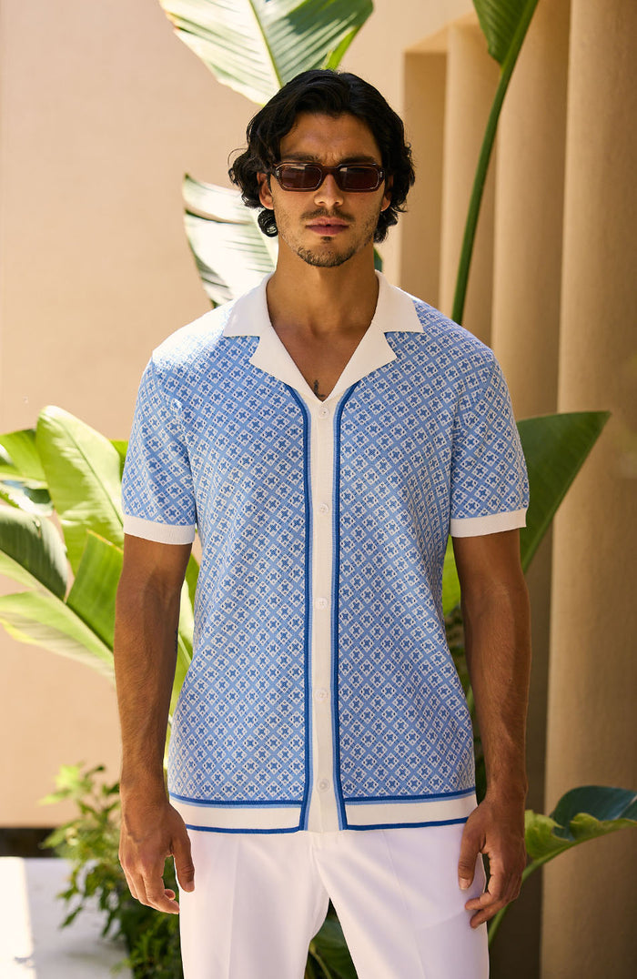 Terazzo Slim Knit Shirt in Blue