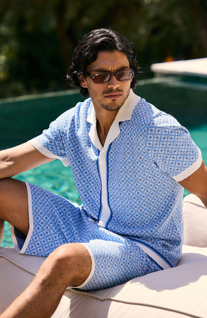 Terazzo Slim Knit Shorts in Blue