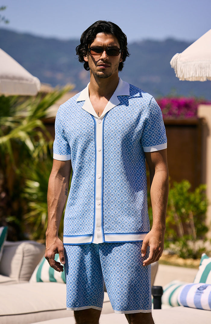 Terazzo Slim Knit Shorts in Blue