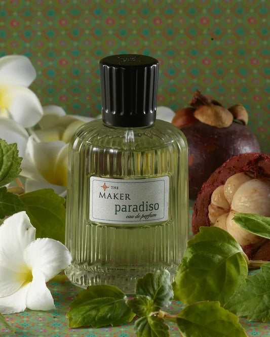 The Maker Paradiso Eau de Parfum 50ml bottle with elegant floral packaging, showcasing the luxury beauty fragrance.
