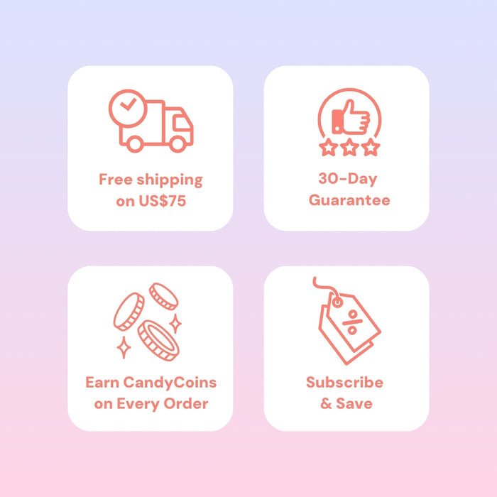 EyeCandys promotions: free shipping on US$75+, 30-day satisfaction guarantee, earn CandyCoins on every order, subscribe and save on colored contacts and eyewear