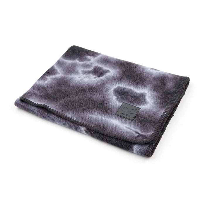 Tie Dye Knit Blanket- Charcoal/Black/White