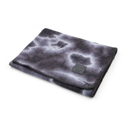 Tie Dye Knit Blanket- Charcoal/Black/White