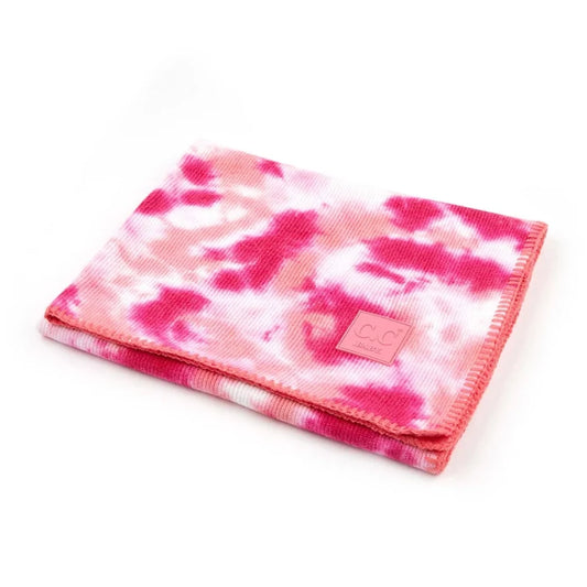 Tie Dye Knit Blanket- Hot Pink/Light Pink