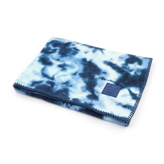 Tie Dye Knit Blanket- Navy/Light Blue