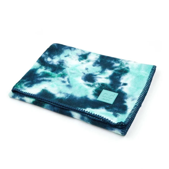 Tie Dye Knit Blanket- Teal/Sea Green