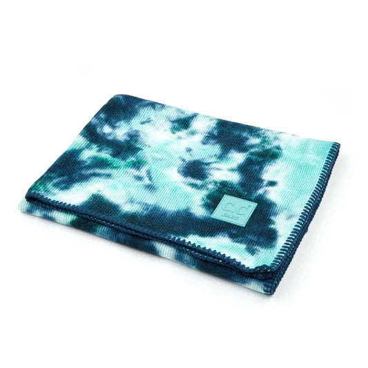 Tie Dye Knit Blanket- Teal/Sea Green
