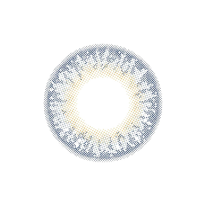 EyeCandys Lapis 1-Day Lapis Lazuli (10pk) prescription colored contact lens design featuring deep sapphire blue outer ring, soft grey blend zone, golden-yellow pupil accent, three-tone Korean daily disposable contact lens pattern for dark eyes