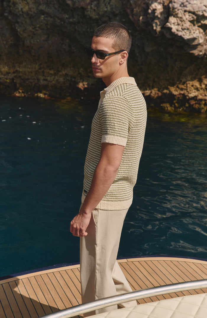 Torino Stripe Polo in Green and Cream