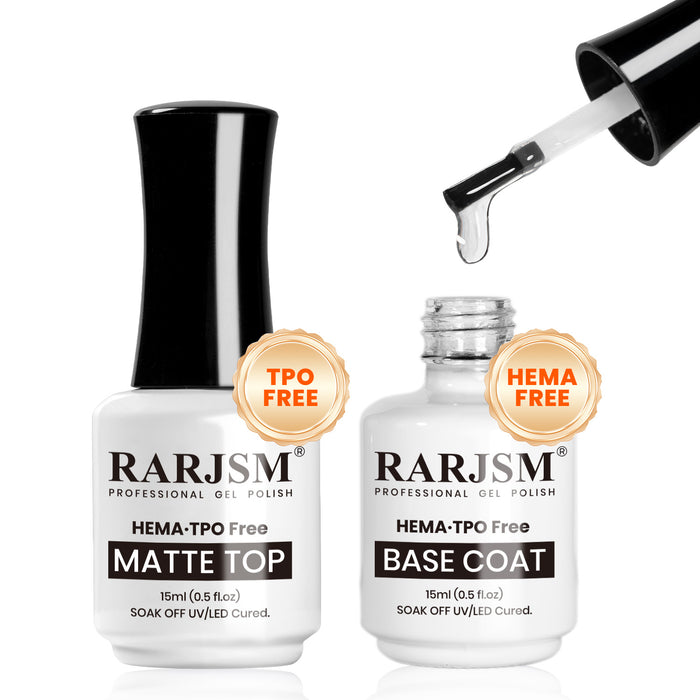 TPO & HEMA Free Base Coat and Mess Free Matte Top Coat Set 15ml – No Wipe Matte Gel Top Coat Nail System