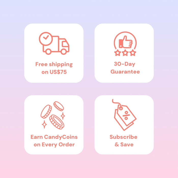 EyeCandys promotions: free shipping on US$75+, 30-day satisfaction guarantee, earn CandyCoins on every order, subscribe and save on colored contacts and eyewear