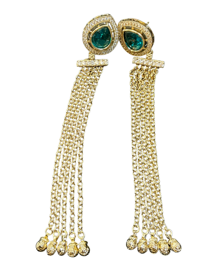 Turquoise - Medium - Antique Gold Finish Traditional Earrings - Bollywood - Weddings - 15ER679 07P26
