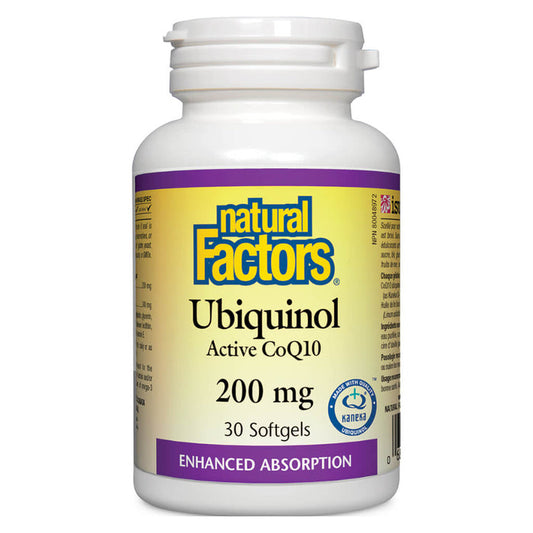Bottle of Natural Factors Ubiquinol Active CoQ10 200 mg 30 Softgels