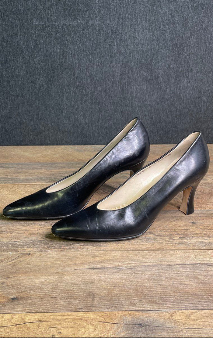 Vintage 90s Bally Black Leather Pointed Toe Pumps Heels Womens Size 8 N