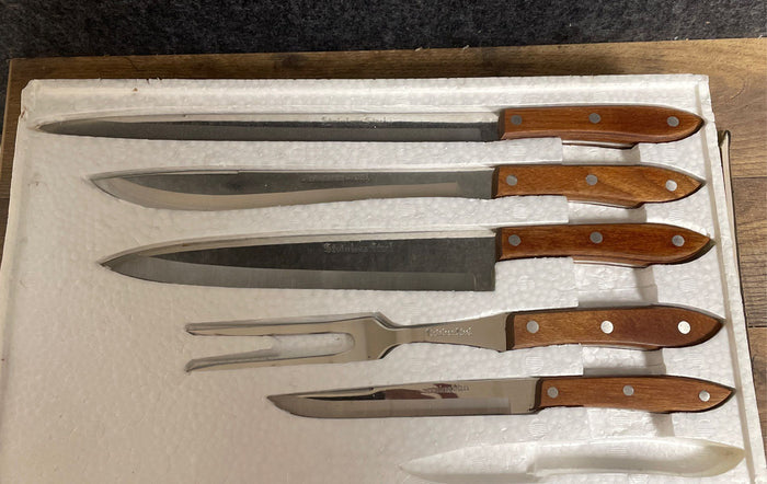 Vintage De Luxe 5pc Kitchen Knife Carving Set Stainless Steel 1970s w/ Box