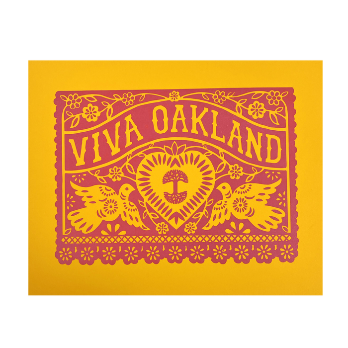 Bold yellow and red Vivia Oakland print.