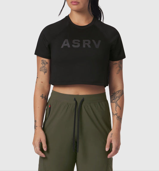 W018. AeroSilver® Cropped Tee - Black "ASRV"