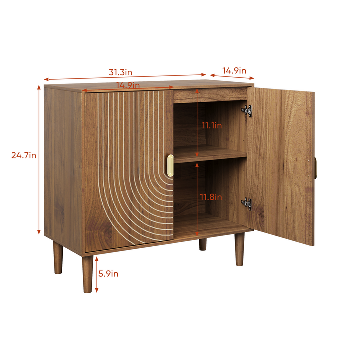 Walnut Salon Storage Cabinet with Line Groove Design