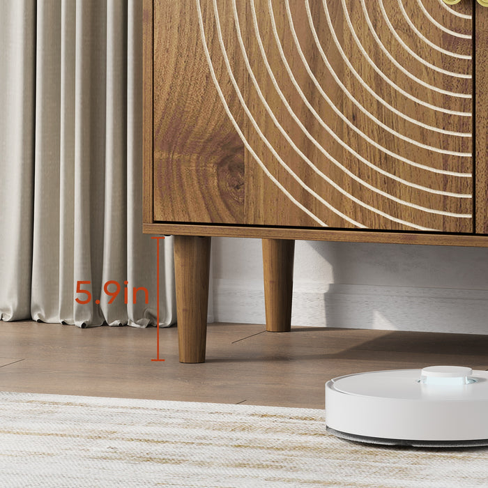 Walnut Salon Storage Cabinet with Line Groove Design