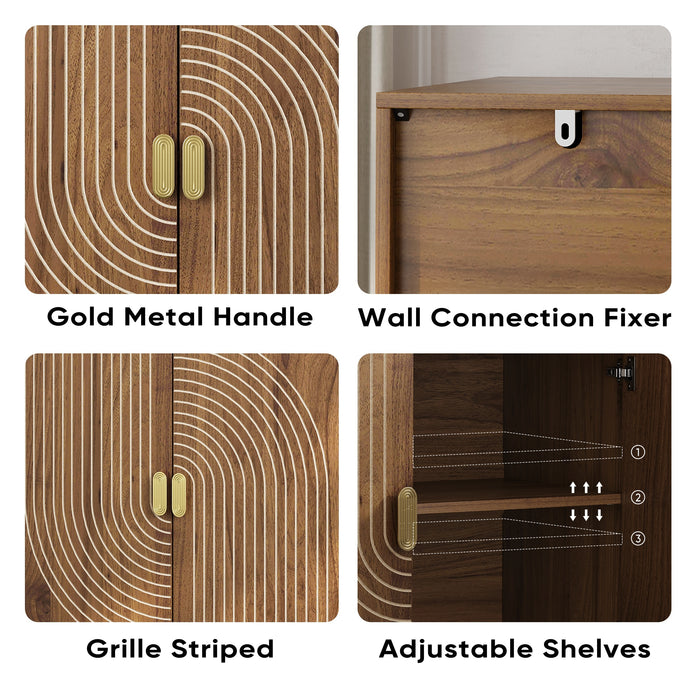 Walnut Salon Storage Cabinet with Line Groove Design