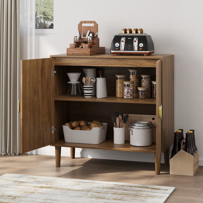 Walnut Salon Storage Cabinet with Line Groove Design