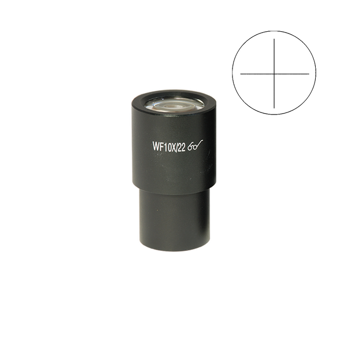 WF 10X Widefield Microscope Eyepiece with Reticle, X-Axis Crosshair, High Eyepoint, 30mm, FOV 22mm (One), SKU BM14042231, three quarter front view