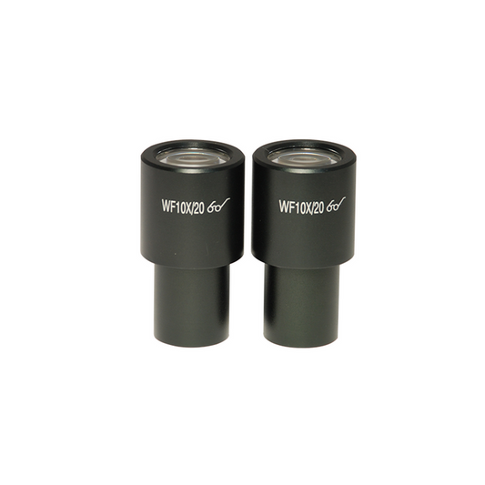 WF 10X Widefield Microscope Eyepieces, High Eyepoint, 23.2mm, FOV 20mm (Pair), SKU BM14032211, three quarter front view