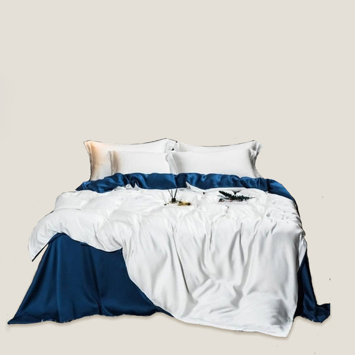 White Blue Satin Bedding Set