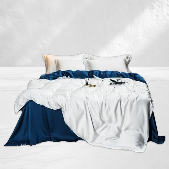 White Blue Satin Bedding Set