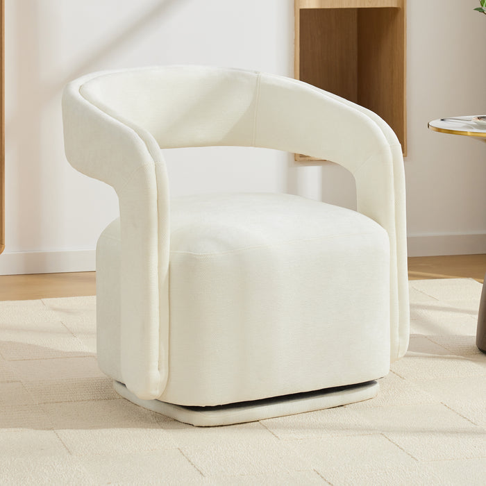 White Chenille Swivel Salon Accent Chair